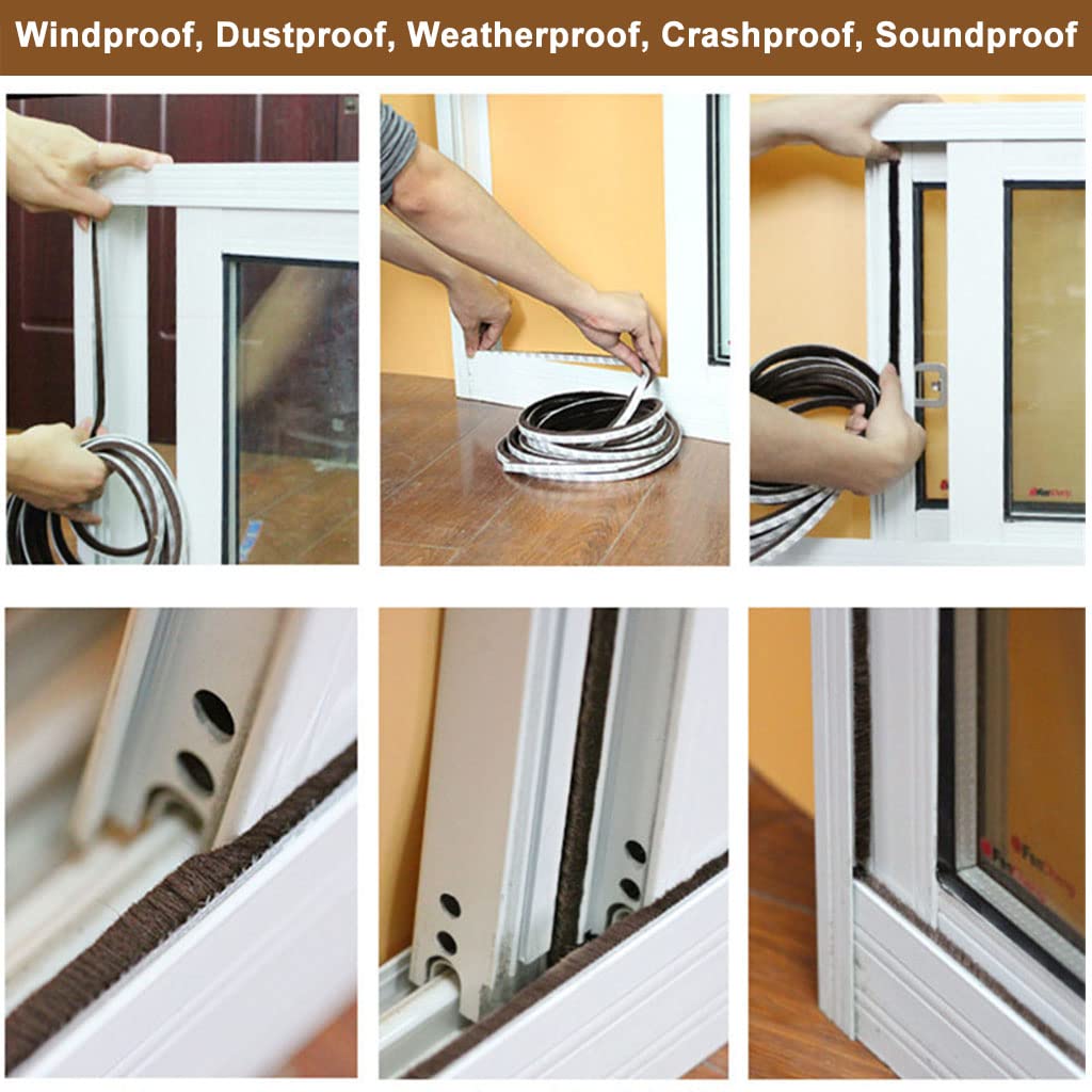 HASTHIP 10 Meters Soundproof Window Sealing Strips, Windproof Dustproof Door Window Frame Seal Self Adhesive Brush Strip, Sliding Window Seal, Window Door Seal, Sliding Door Seal Strip (Brown) HASTHIP 10 Meters Soundproof Window Sealing Strips, Windproof Dustproof Door Window Frame Seal Self Adhesive Brush Strip, Sliding Window Seal, Window Door Seal, Sliding Door Seal Strip (Brown)